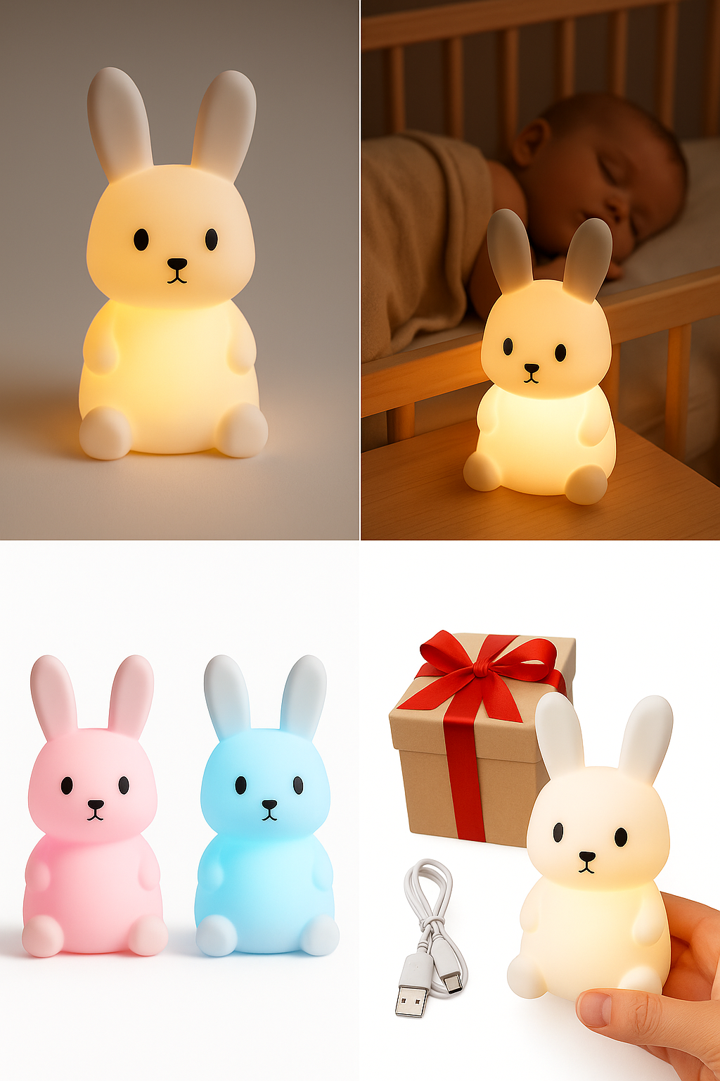 Adorable Bunny Night Light – Soft Silicone Lamp for Kids & Babies